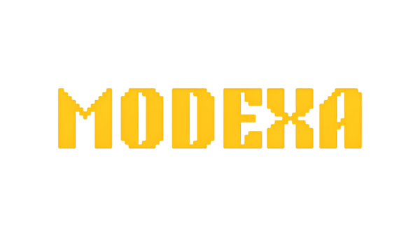 Yellow 'MODEXA' logo on a white background